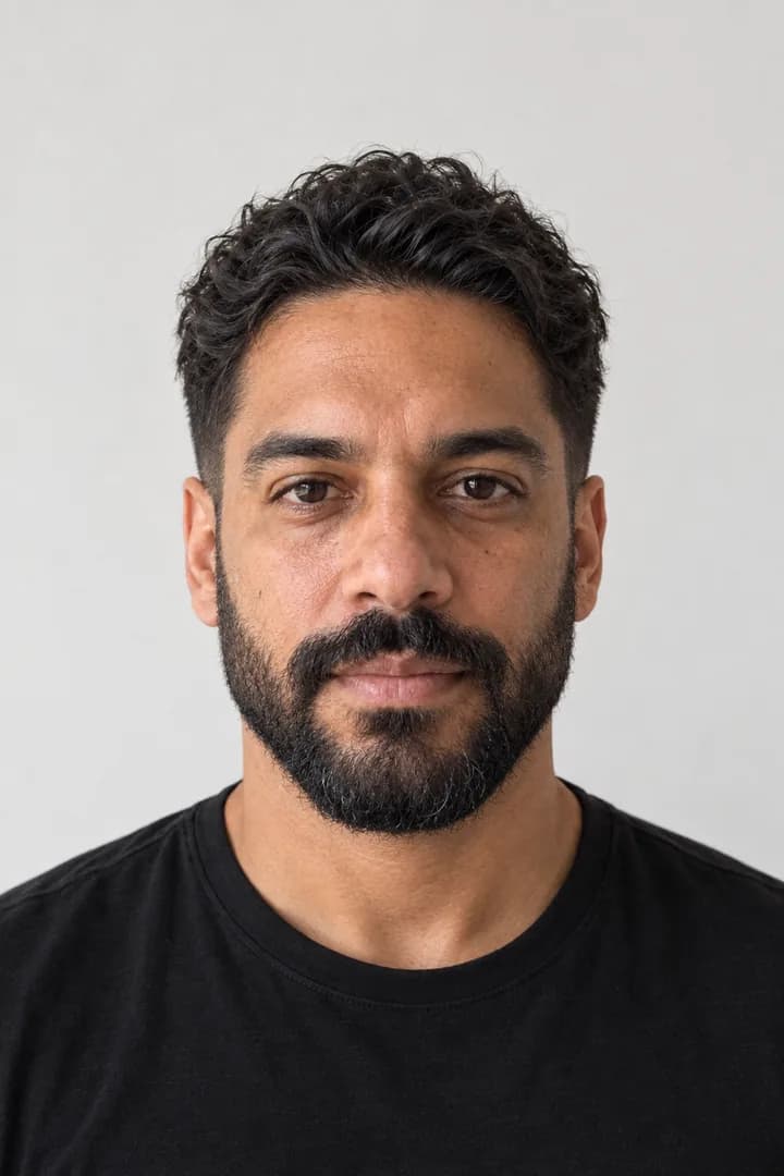 Retrato simulado da pessoa fictícia com o corte e a barba do plano